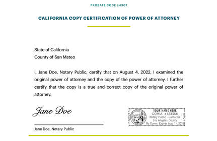 California Copy Certification of Power of Attorney